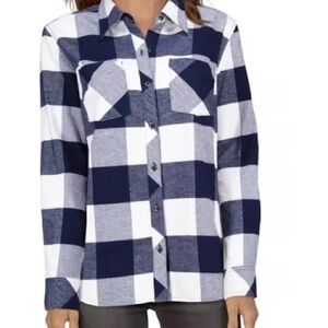 NWT Natural Reflections Navy and White Plaid Shirt